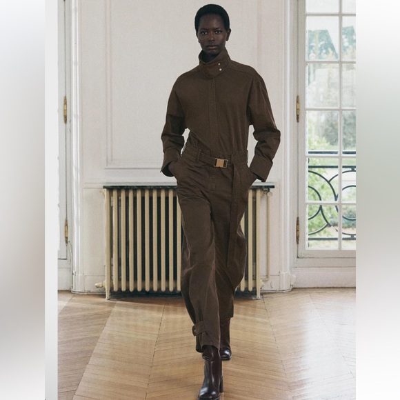 Zara LONG BELTED JUMPSUIT ZW COLLECTION Size Medium NWT